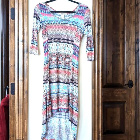 American rag Multicolored Mix Pattern-Midi front /Maxi back Dress - Picture 8 of 8